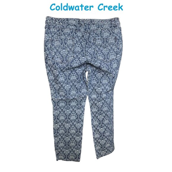 Coldwater Creek Natural Fit Blue & White Patterned Pants Jeans - Picture 9 of 13